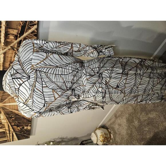 Esqualo Elegant Leaf Print Button-Up Dress #93 - Picture 3 of 8